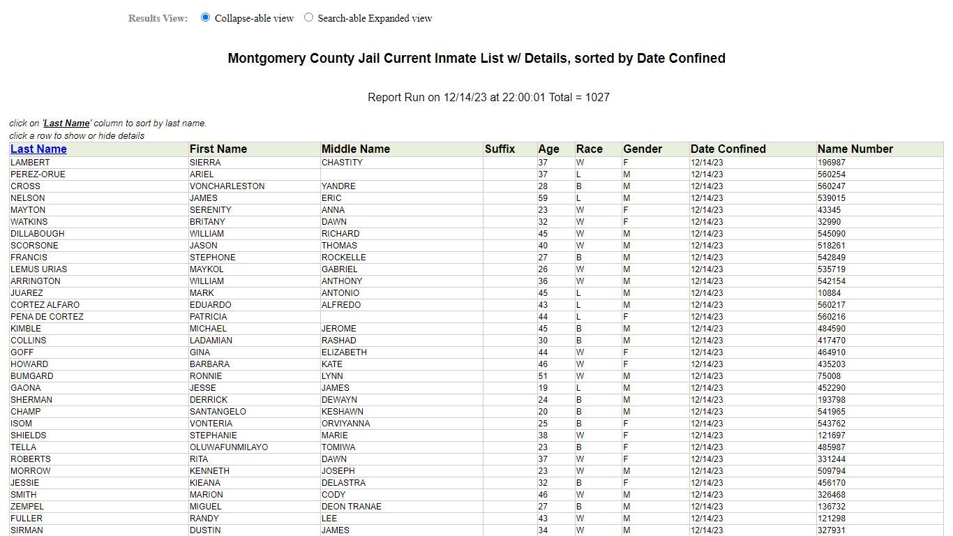 Jail Roster - Montgomery County, Texas